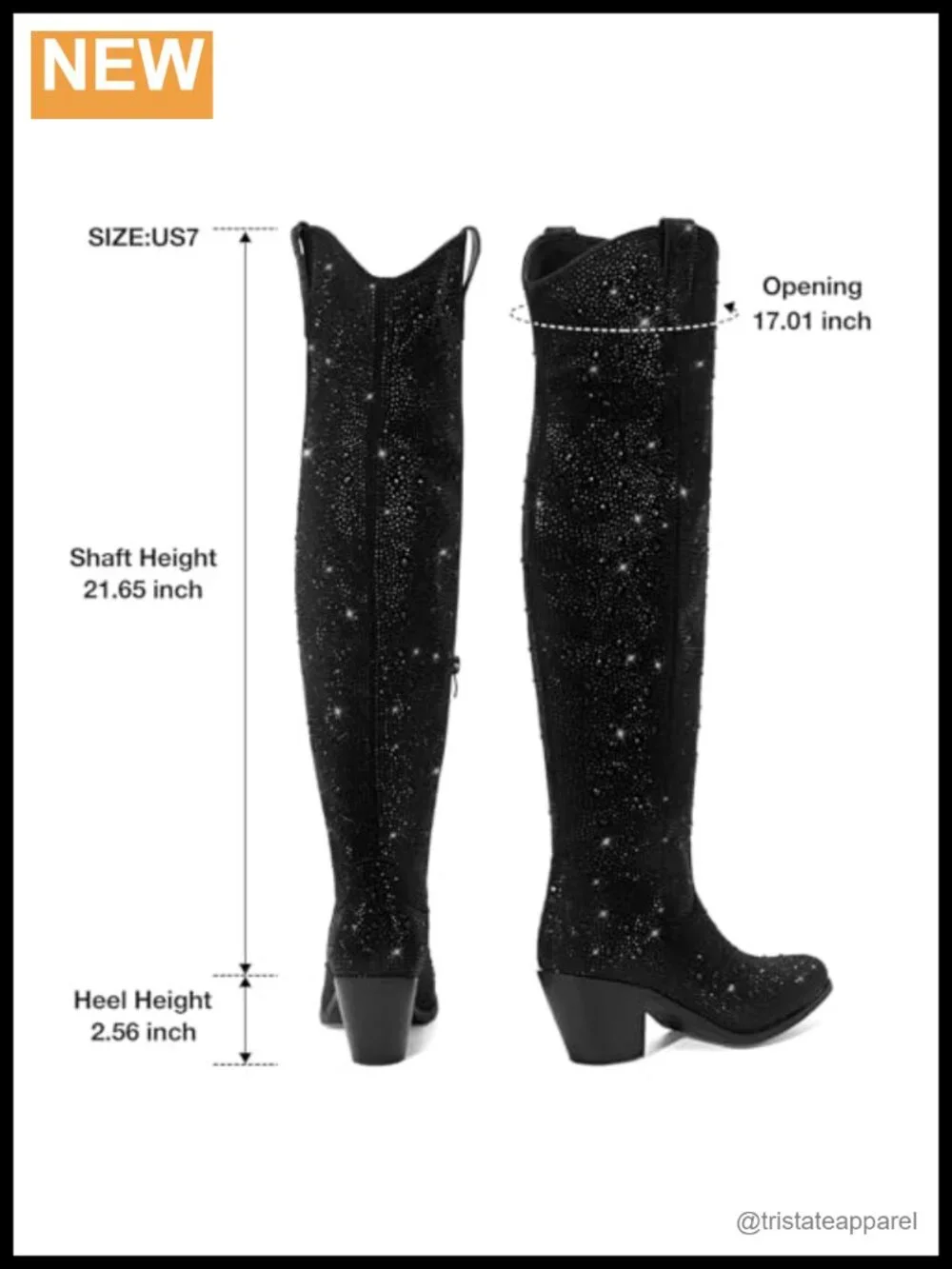 Over the Knee Cowgirl Rhinestone Boots with Block Heel